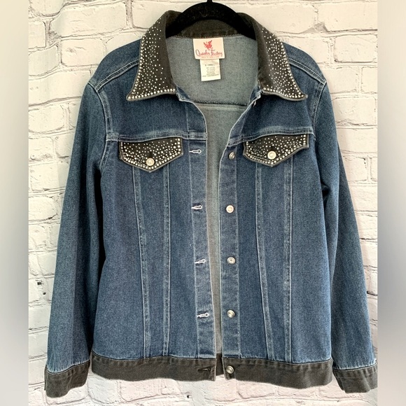 🔥HOST PICK🔥Quicker Factory Denim Jean Jacket Rhinestone Collar and Pockets - Picture 3 of 6